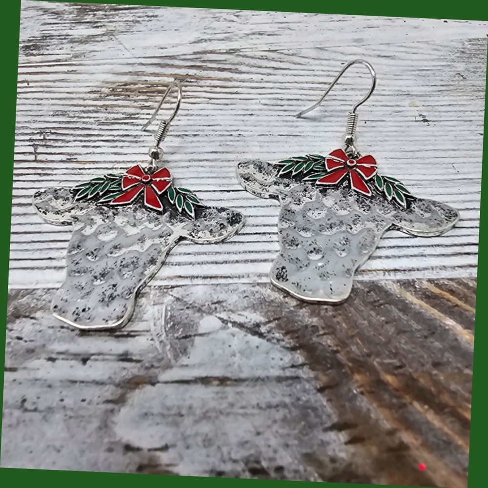 Hippie | Christmas Cow Dangle Earrings New! - Picture 5 of 9